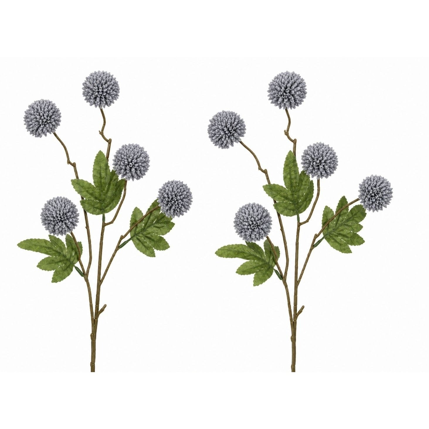 Slate Gray Pom Pom Chrysanthemum Stems Set of 2, 20 Inch Artificial Silk Flowers