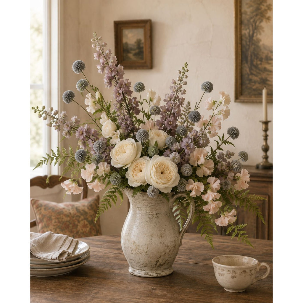 Slate Gray Pom Pom Chrysanthemum Stems Set of 2, 20 Inch Artificial Silk Flowers