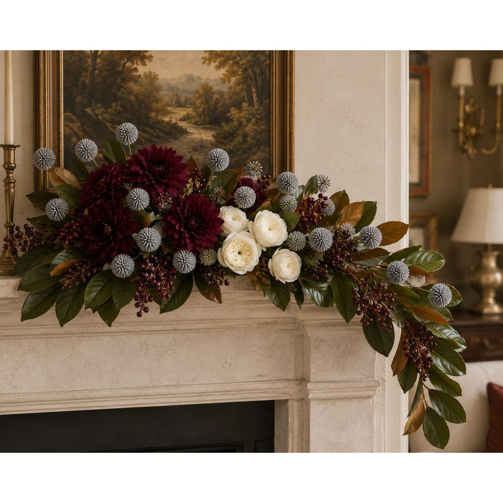 Slate Gray Pom Pom Chrysanthemum Stems Set of 2, 20 Inch Artificial Silk Flowers