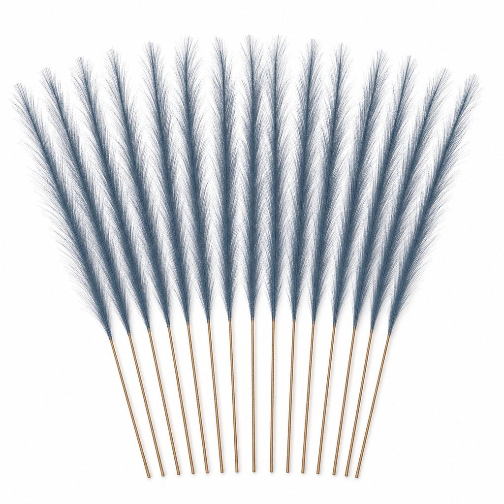 Slate Blue Faux Pampas Grass Stems, 16-Piece 31-Inch Wispy Synthetic Floor Vase Filler