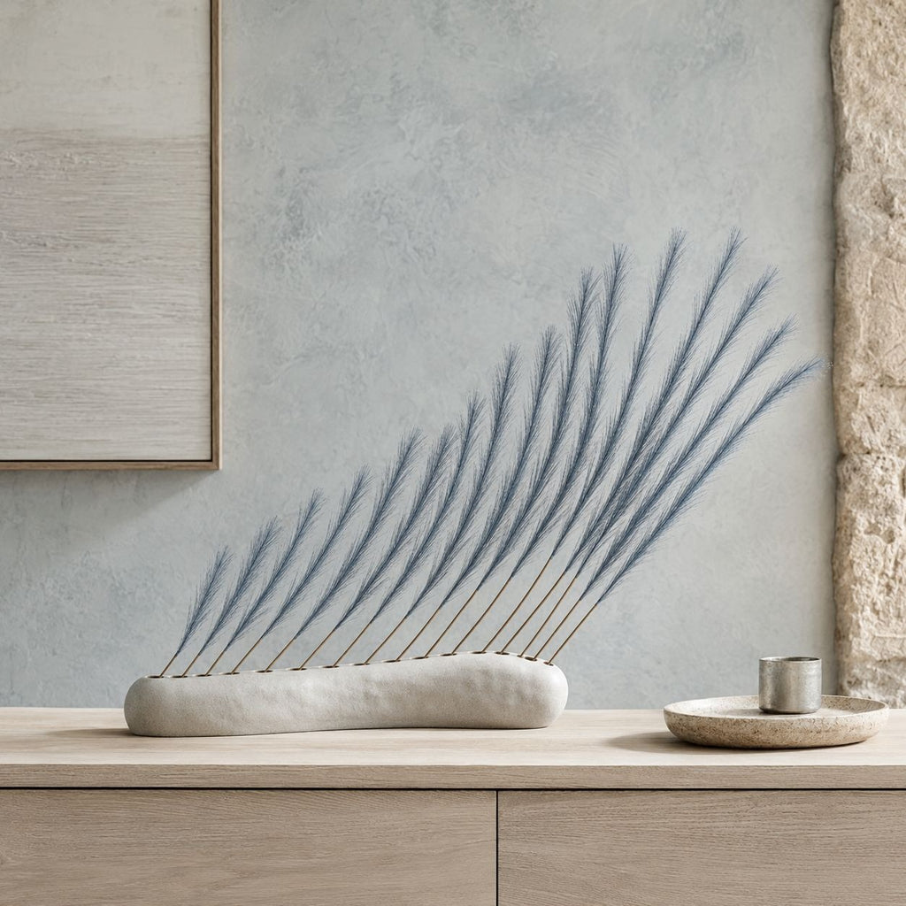 Slate Blue Faux Pampas Grass Stems, 16-Piece 31-Inch Wispy Synthetic Floor Vase Filler