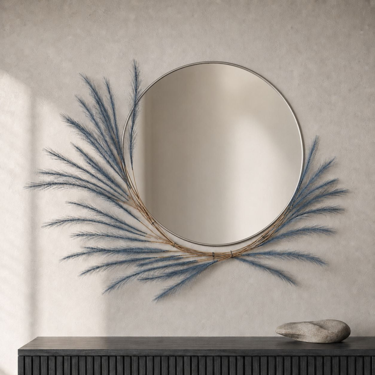 Slate Blue Faux Pampas Grass Stems, 16-Piece 31-Inch Wispy Synthetic Floor Vase Filler