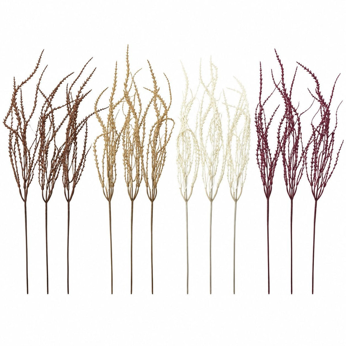 Faux Wheat Grass Picks, Set of 12, Burgundy, Cream, Gold & Brown, 16-Inch
