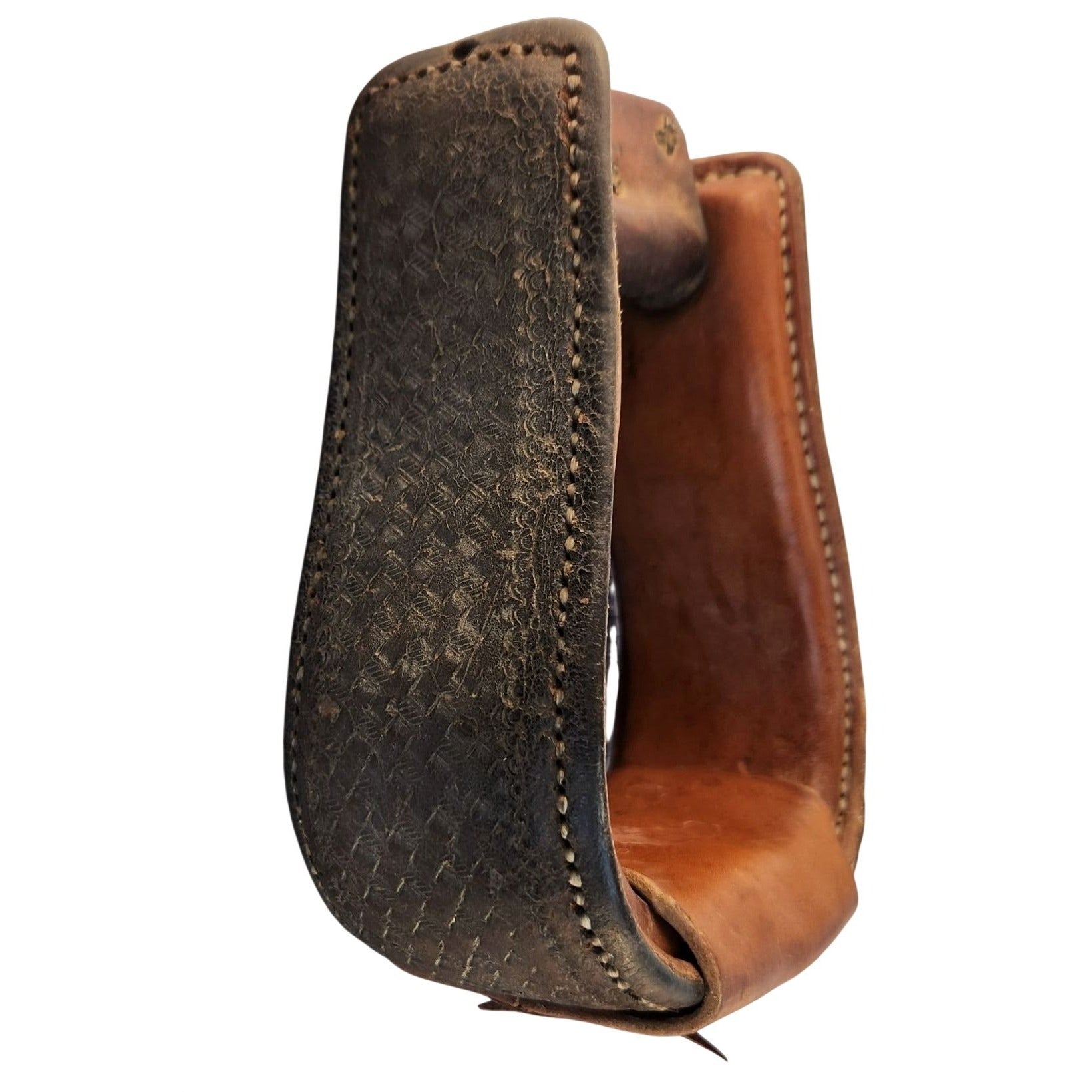 Vintage Western Hand Tooled Leather Stirrup Rustic Ranch Wall Decor Cowboy Saddle Display