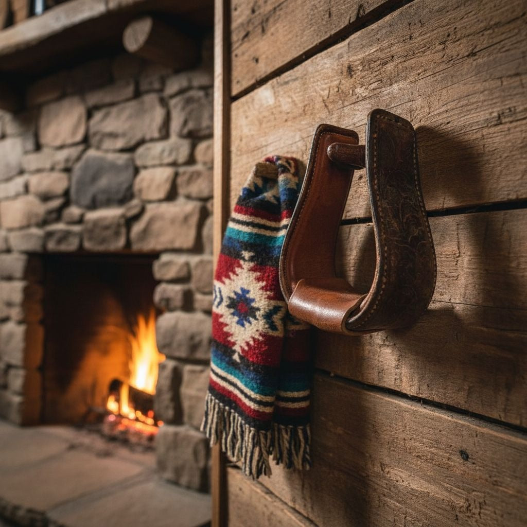 Vintage Western Hand Tooled Leather Stirrup Rustic Ranch Wall Decor Cowboy Saddle Display