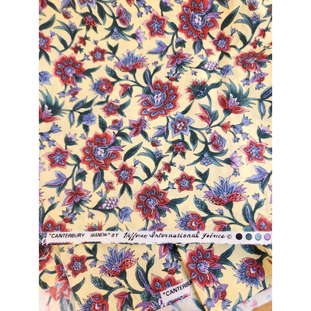 Hoffman Canterbury Manor Floral Fabric 3.25 Yds x 44" Butter Yellow Cotton Print