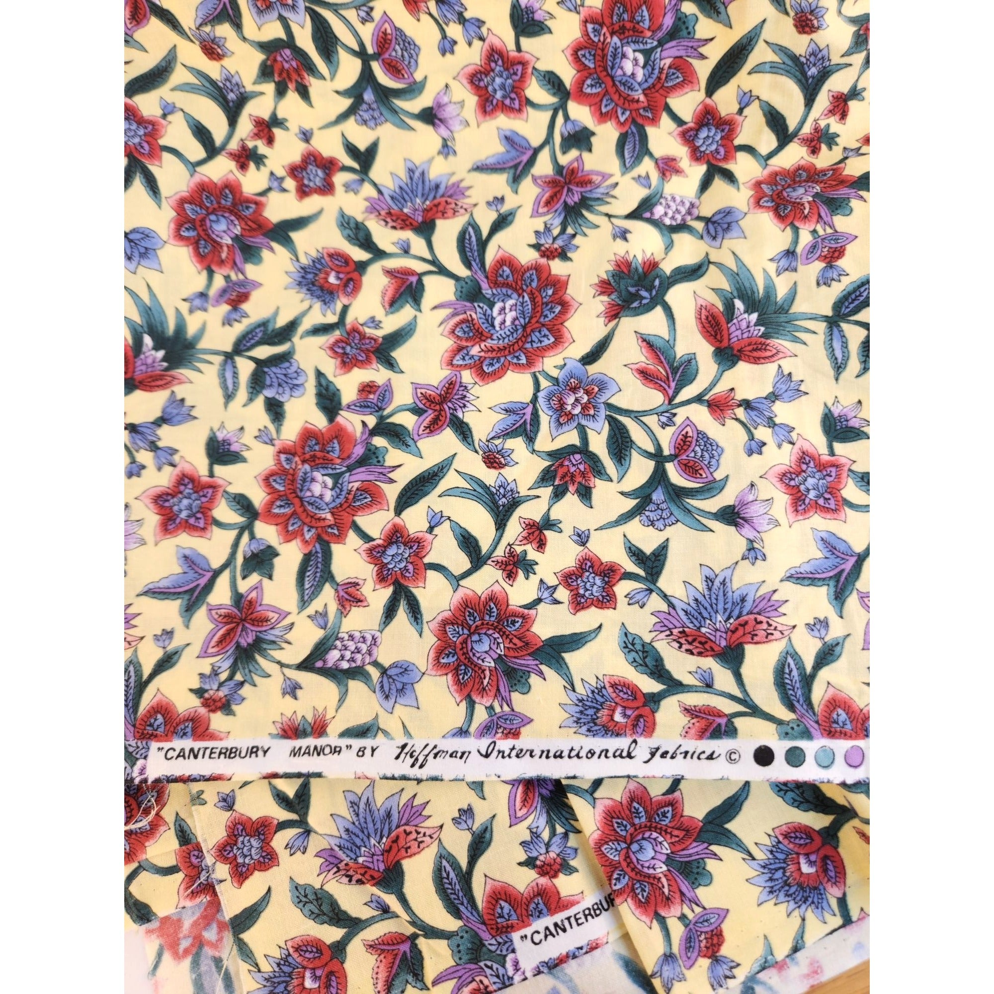 Hoffman Canterbury Manor Floral Fabric 3.25 Yds x 44" Butter Yellow Cotton Print