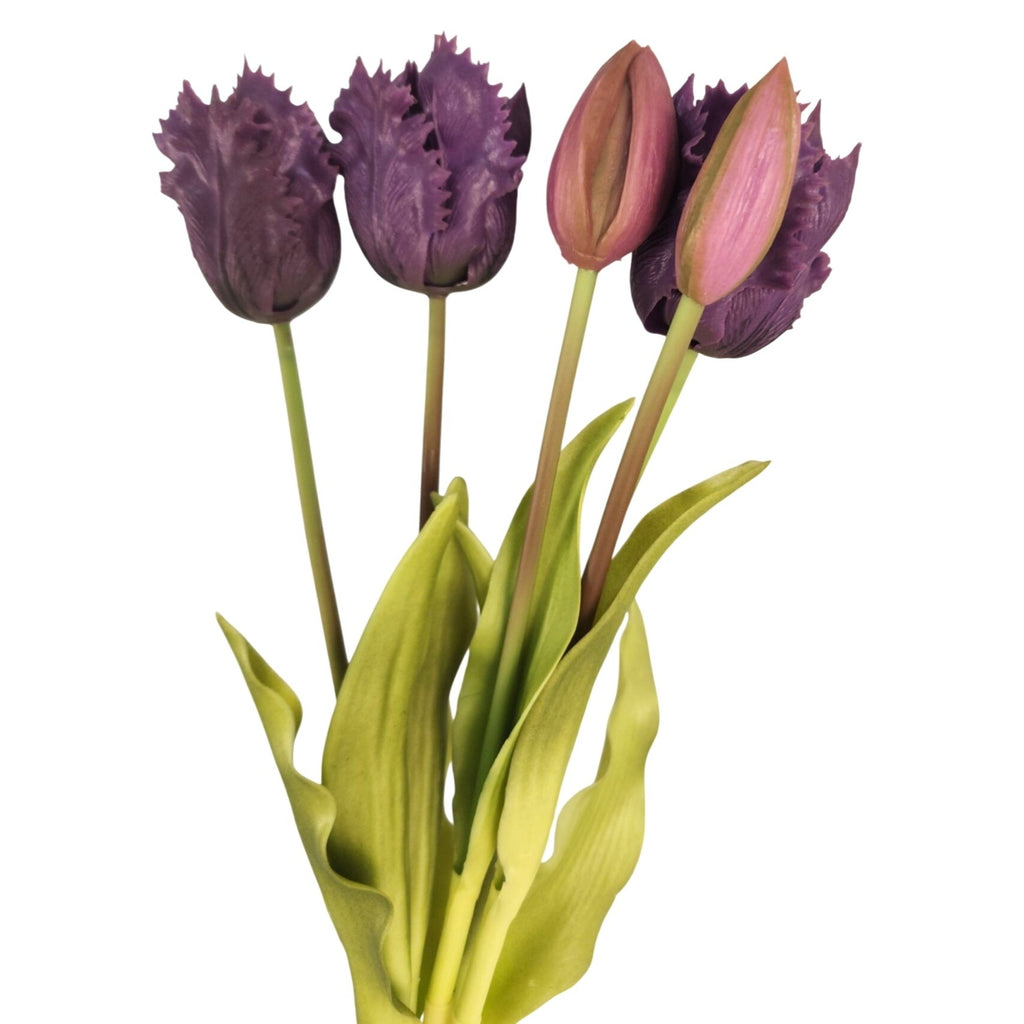 Plum Purple Artificial Tulips 15 Inch Set of 5 Faux Spring Flowers Wedding Home Decor