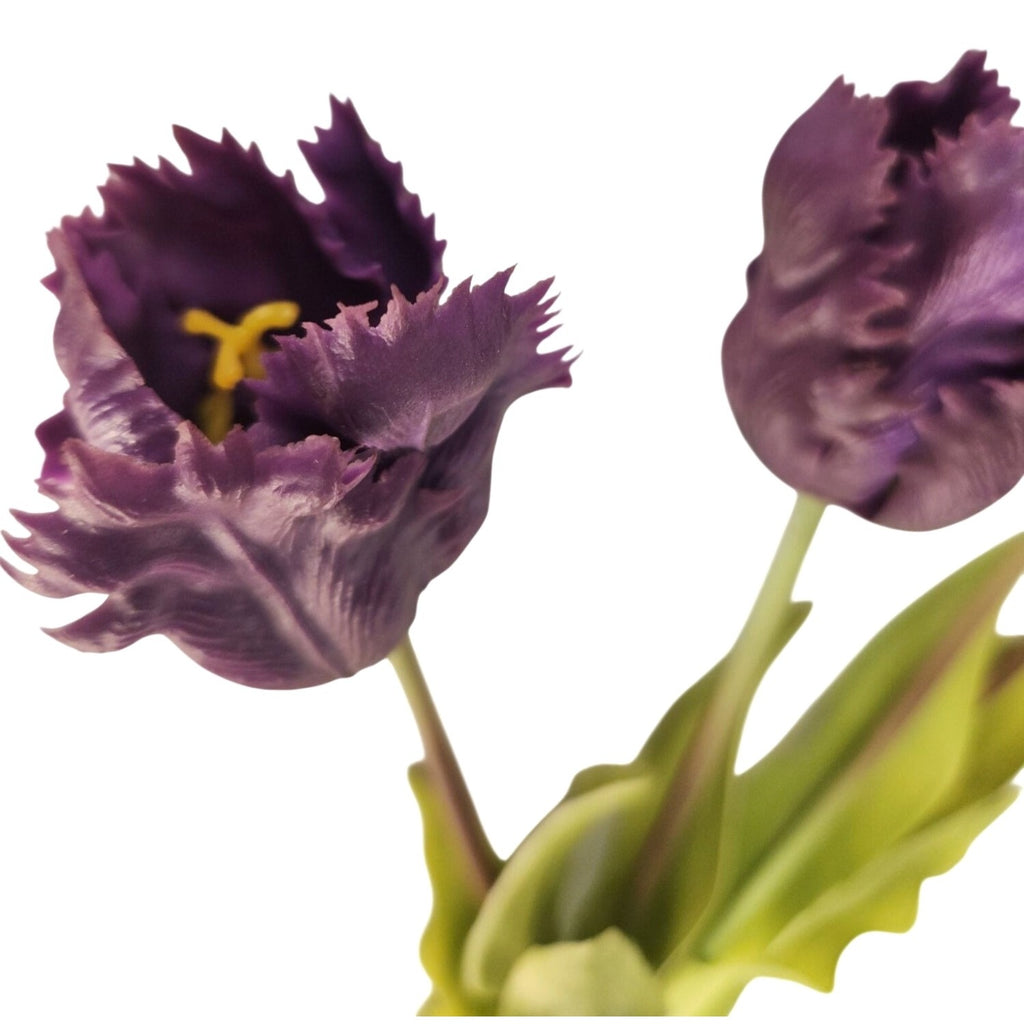 Plum Purple Artificial Tulips 15 Inch Set of 5 Faux Spring Flowers Wedding Home Decor