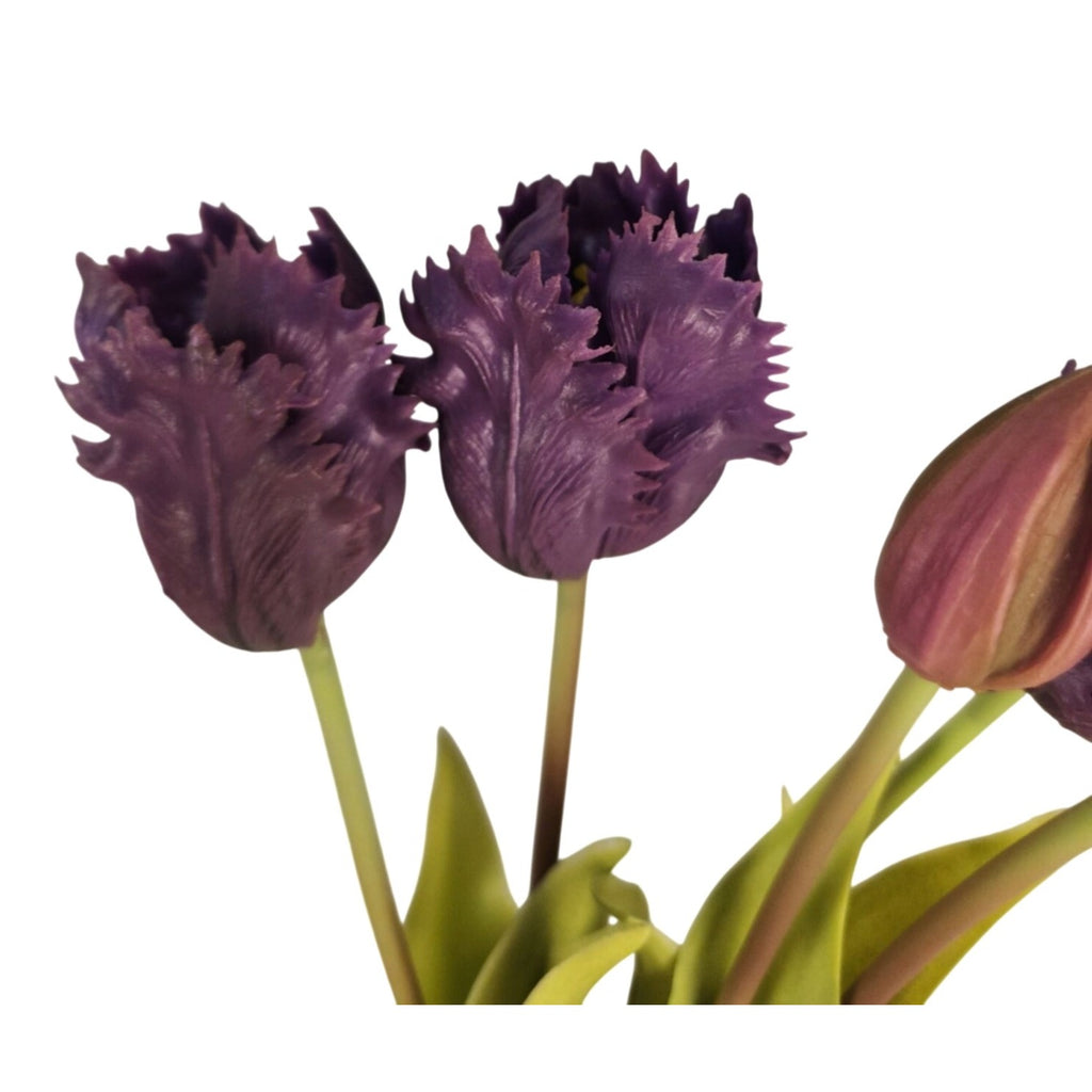 Plum Purple Artificial Tulips 15 Inch Set of 5 Faux Spring Flowers Wedding Home Decor