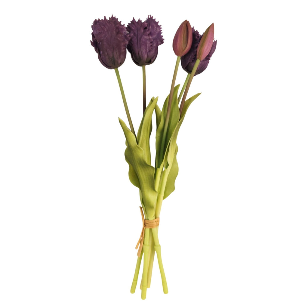 Plum Purple Artificial Tulips 15 Inch Set of 5 Faux Spring Flowers Wedding Home Decor