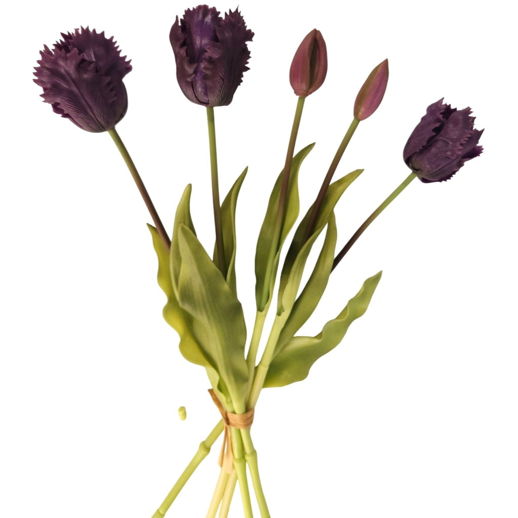 Plum Purple Artificial Tulips 15 Inch Set of 5 Faux Spring Flowers Wedding Home Decor