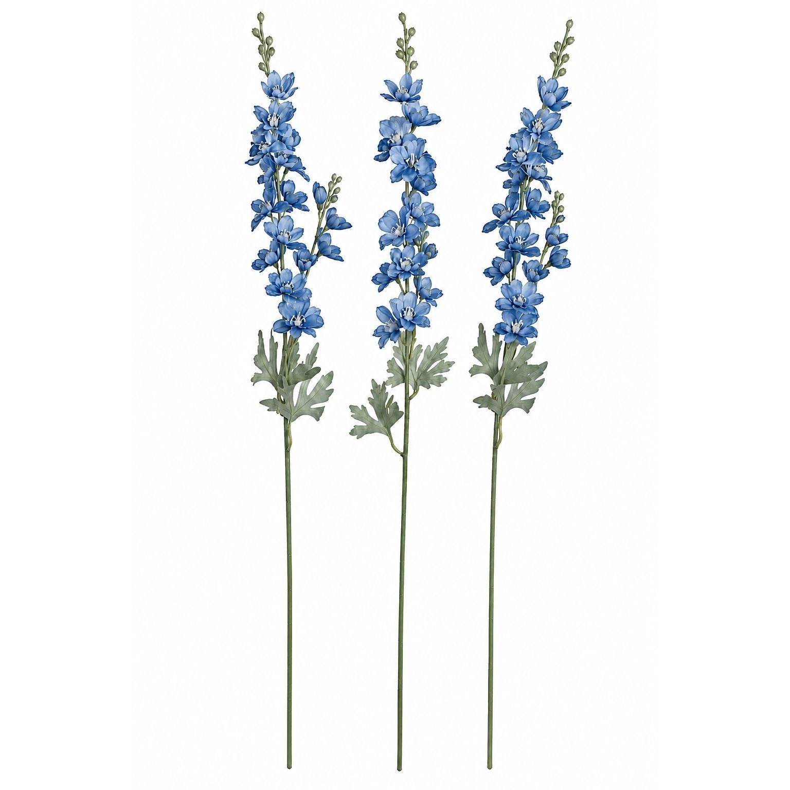 Blue Artificial Delphinium Larkspur Stems Set of 3, 33 Inch Dusty Cobalt Silk Spike Flowers, Wired Tall Stems for Arrangements