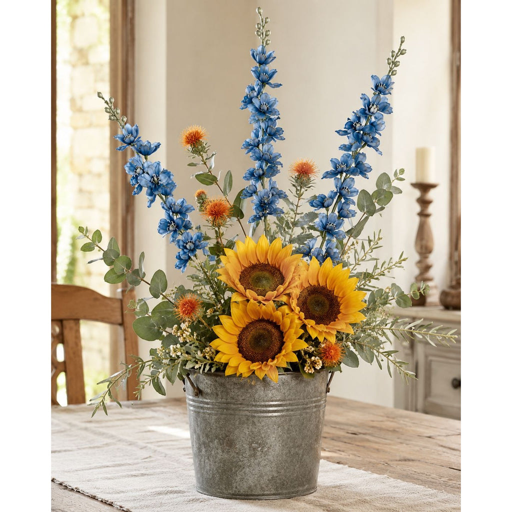 Blue Artificial Delphinium Larkspur Stems Set of 3, 33 Inch Dusty Cobalt Silk Spike Flowers, Wired Tall Stems for Arrangements