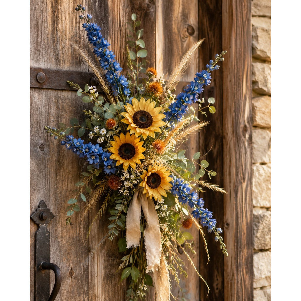 Blue Artificial Delphinium Larkspur Stems Set of 3, 33 Inch Dusty Cobalt Silk Spike Flowers, Wired Tall Stems for Arrangements