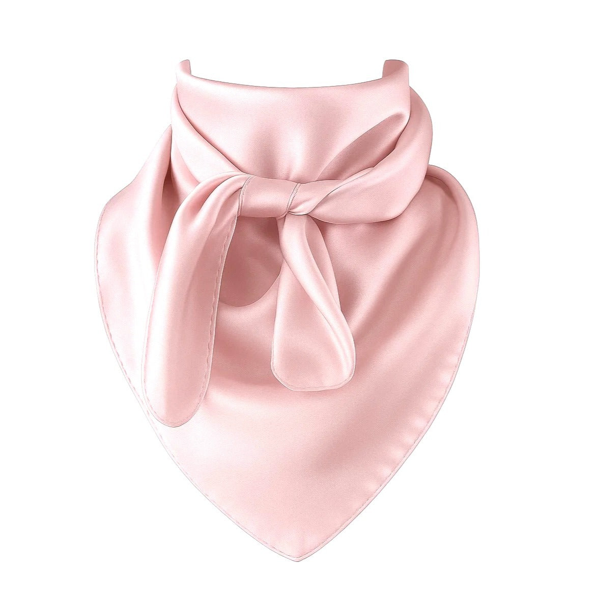 Pink satin scarf with a bow on a white background