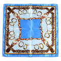 Blue Gold Chain Print Satin Square Scarf Hair Neck Head Wrap Bag Accessory Equestrian Nautical 20x20