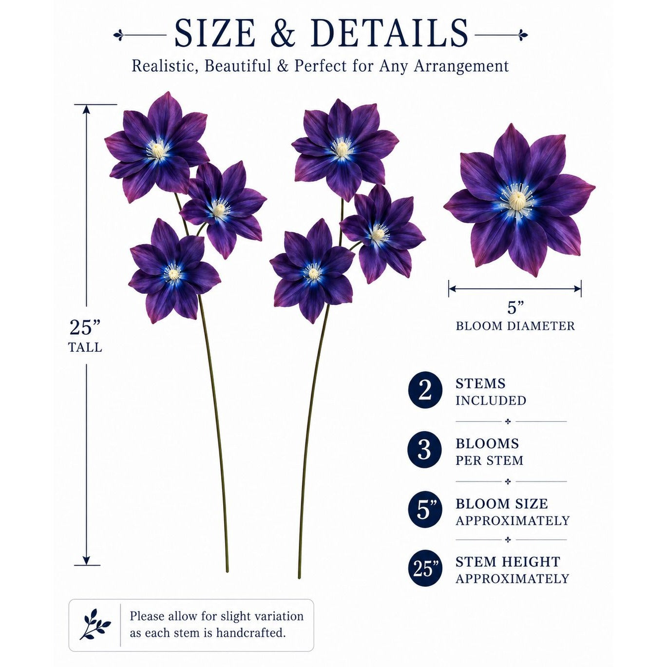 Purple Clematis Artificial Flowers 2 Stems Faux Clematis Spray Wedding Arch Flowers Gothic Cottage Decor