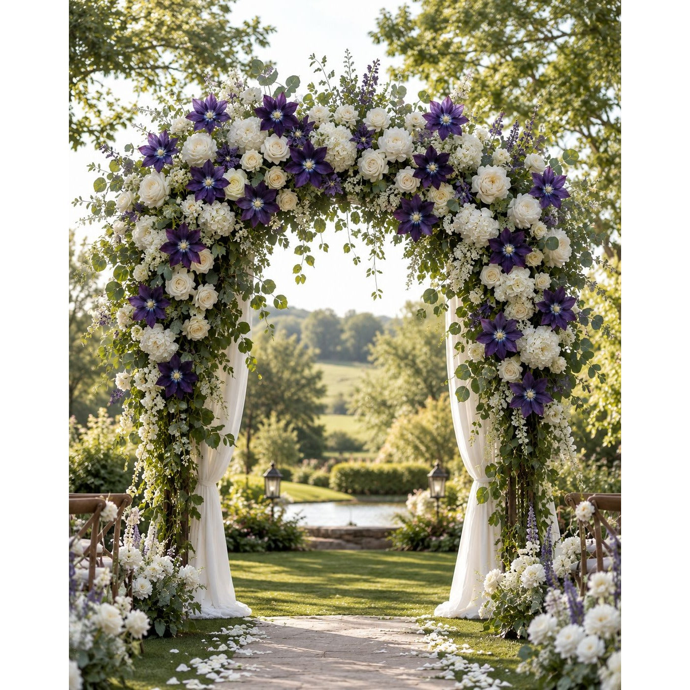 Purple Clematis Artificial Flowers 2 Stems Faux Clematis Spray Wedding Arch Flowers Gothic Cottage Decor