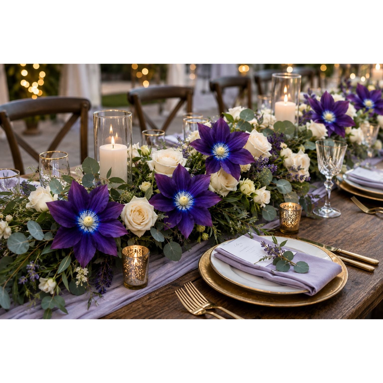 Purple Clematis Artificial Flowers 2 Stems Faux Clematis Spray Wedding Arch Flowers Gothic Cottage Decor