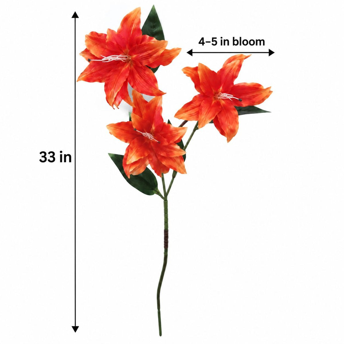 Bright Orange Artificial Lily Stem, 33-Inch, 3-Bloom Faux Flower