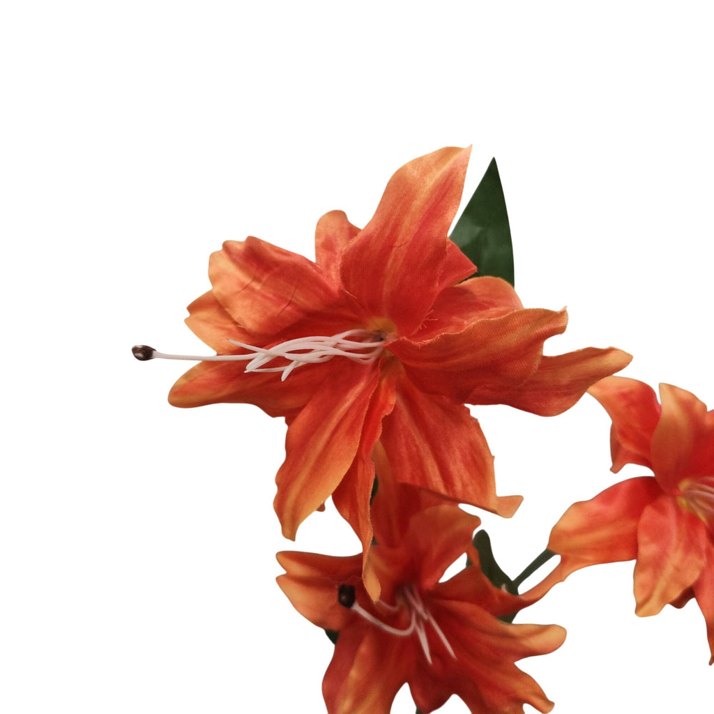 Bright Orange Artificial Lily Stem, 33-Inch, 3-Bloom Faux Flower