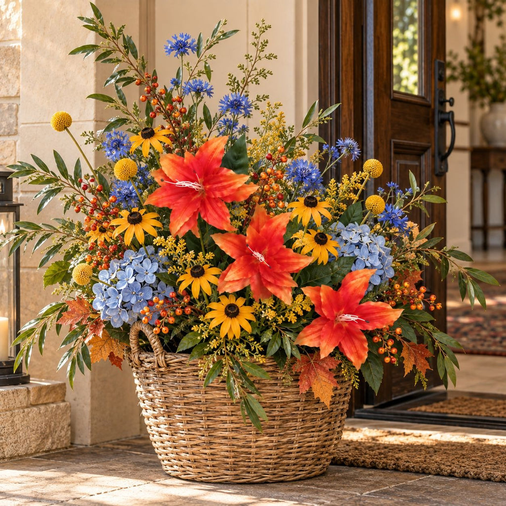 Bright Orange Artificial Lily Stem, 33-Inch, 3-Bloom Faux Flower