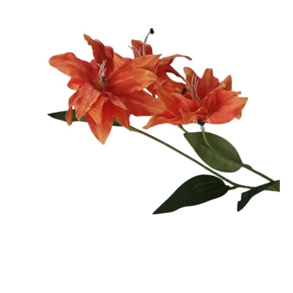 Bright Orange Artificial Lily Stem, 33-Inch, 3-Bloom Faux Flower
