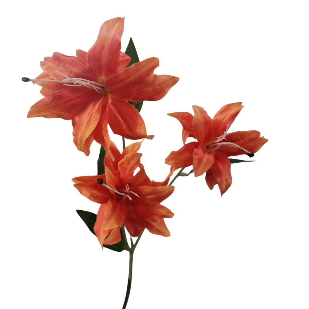 Bright Orange Artificial Lily Stem, 33-Inch, 3-Bloom Faux Flower