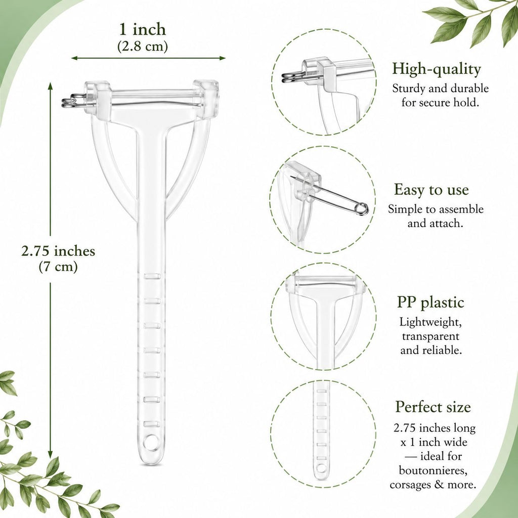 Clear Boutonniere Pins Set of 2 Transparent Corsage Holders Floral Safety Pins Wedding Flower Holders DIY Boutonniere Supplies measurements