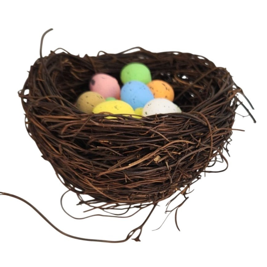 Rustic Twig Nest with Speckled Pastel Eggs, Mini Easter Nest Decor, Spring Centerpiece, Wreath Accent