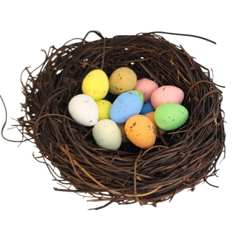 Rustic Twig Nest with Speckled Pastel Eggs, Mini Easter Nest Decor, Spring Centerpiece, Wreath Accent
