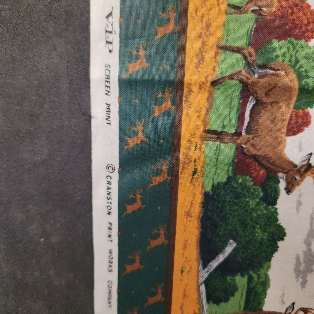 Vintage Cranston VIP Whitetail Deer Fabric Panel, 44x36 Cotton Quilt Blocks