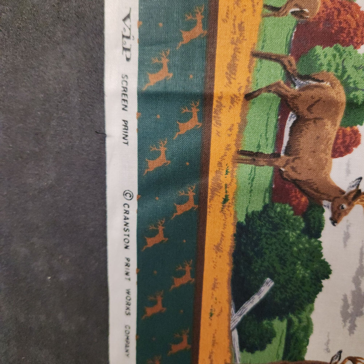 Vintage Cranston VIP Whitetail Deer Fabric Panel, 44x36 Cotton Quilt Blocks