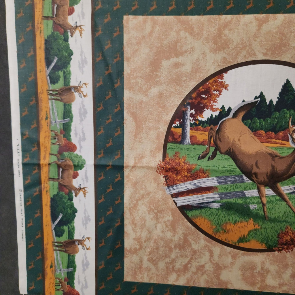 Vintage Cranston VIP Whitetail Deer Fabric Panel, 44x36 Cotton Quilt Blocks