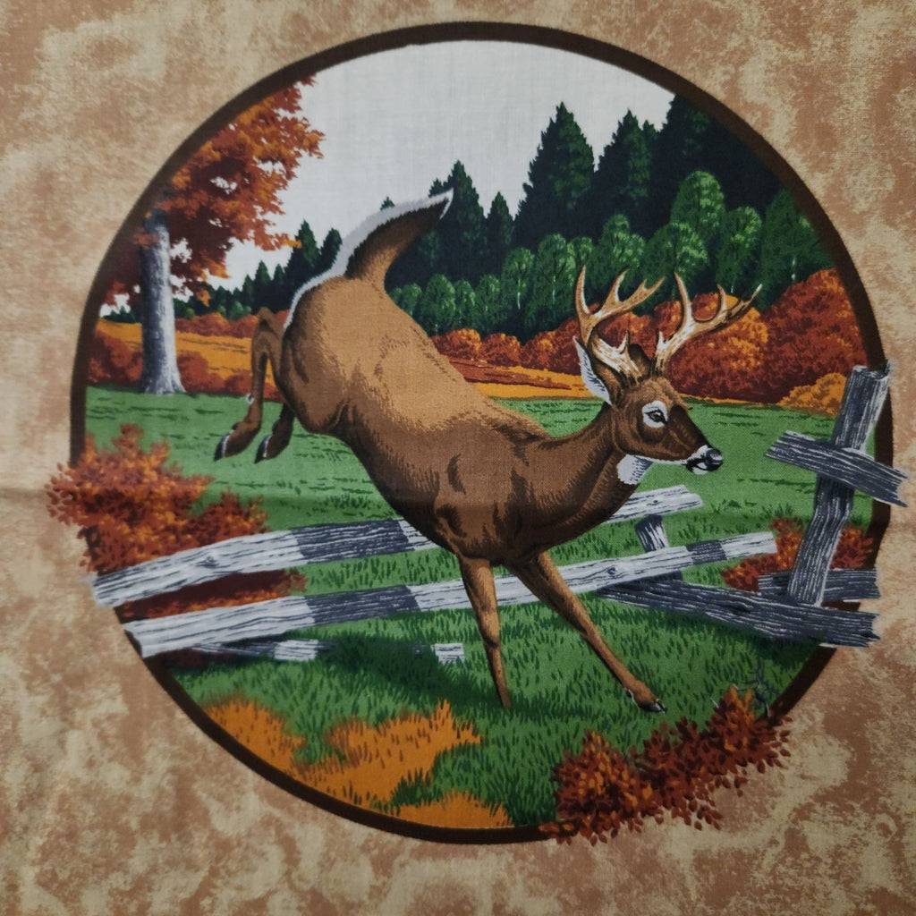 Vintage Cranston VIP Whitetail Deer Fabric Panel, 44x36 Cotton Quilt Blocks