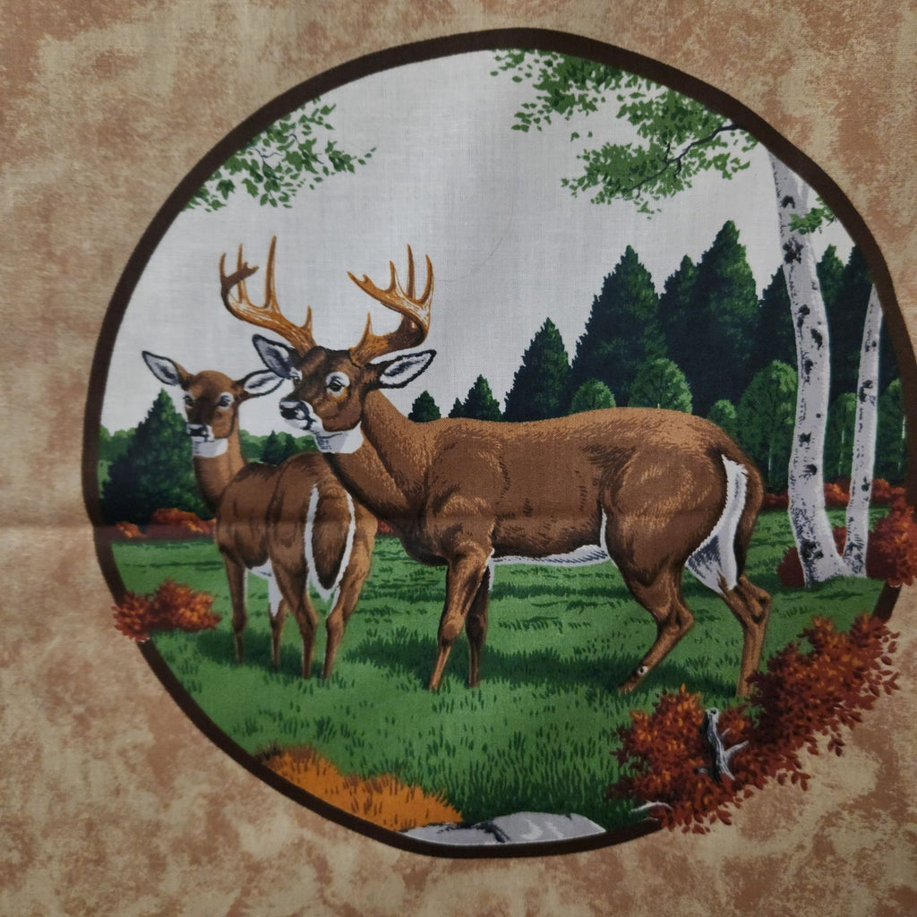 Vintage Cranston VIP Whitetail Deer Fabric Panel, 44x36 Cotton Quilt Blocks