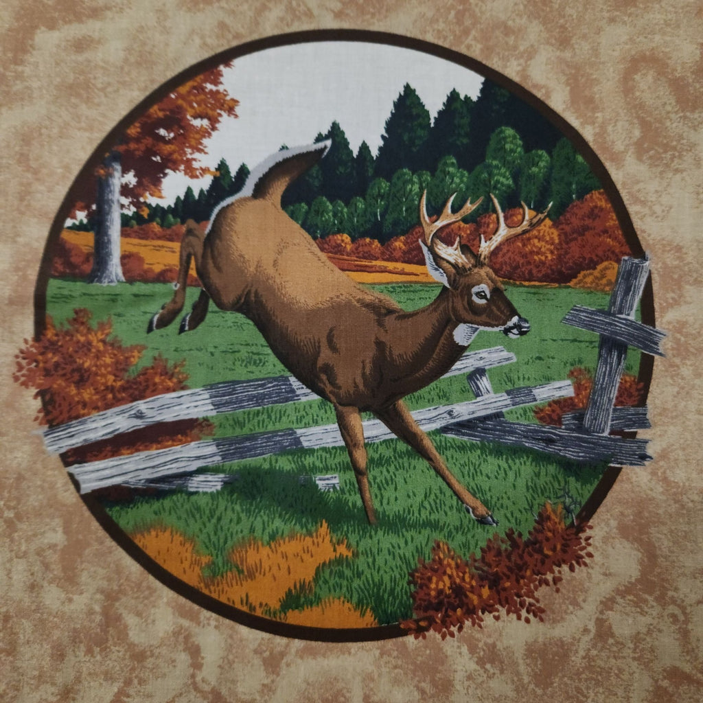 Vintage Cranston VIP Whitetail Deer Fabric Panel, 44x36 Cotton Quilt Blocks