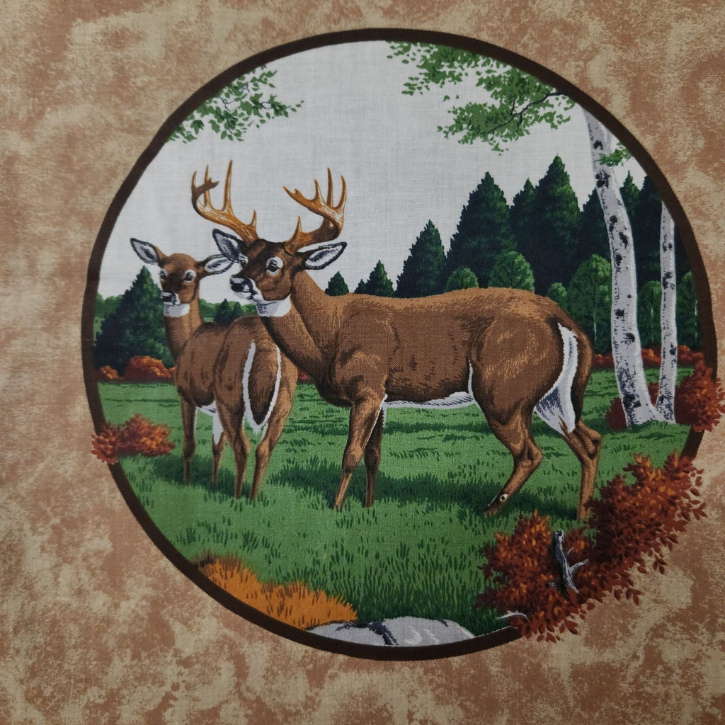 Vintage Cranston VIP Whitetail Deer Fabric Panel, 44x36 Cotton Quilt Blocks