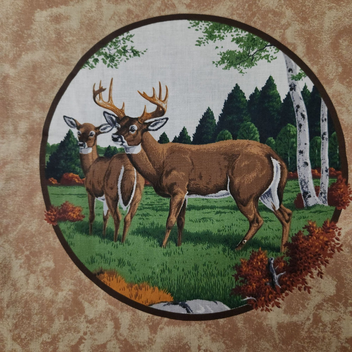 Vintage Cranston VIP Whitetail Deer Fabric Panel, 44x36 Cotton Quilt Blocks