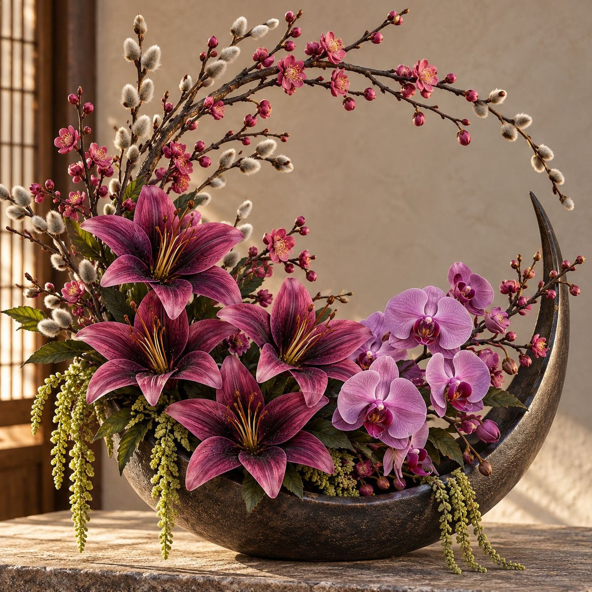 5 Plum Burgundy Mauve Artificial Silk Lily Stems, 4 Inch Blooms for Wreaths
