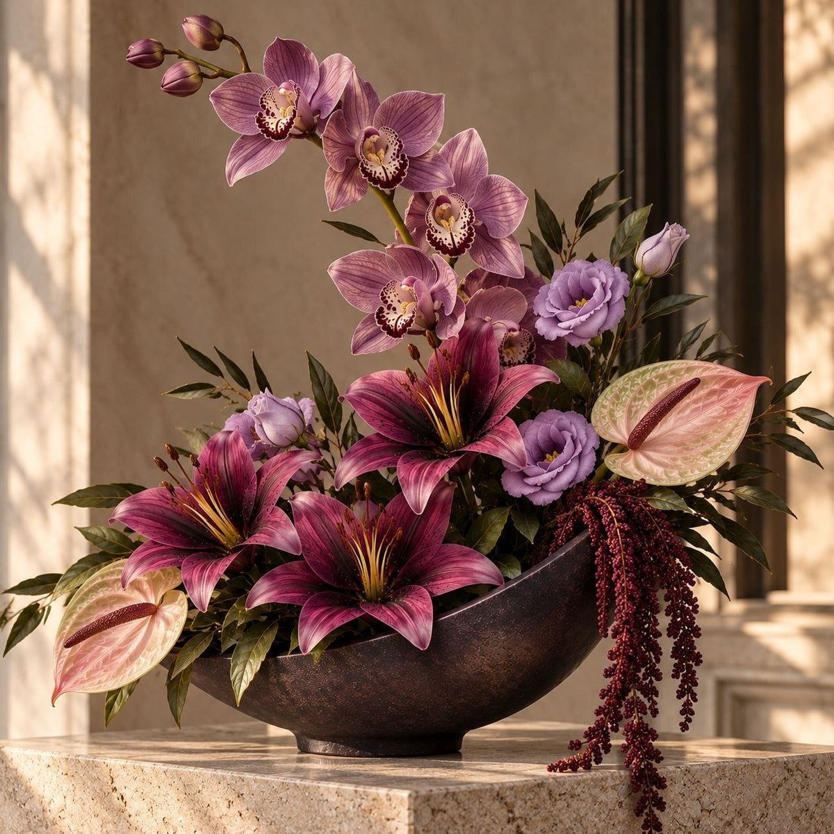 5 Plum Burgundy Mauve Artificial Silk Lily Stems, 4 Inch Blooms for Wreaths