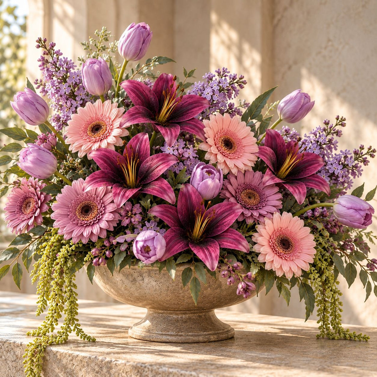 5 Plum Burgundy Mauve Artificial Silk Lily Stems, 4 Inch Blooms for Wreaths