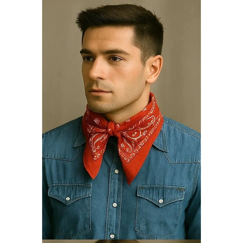 Bandanas 21x21" Western Cowboy Cowgirl - Red Paisley Square Scarves 4 Pack