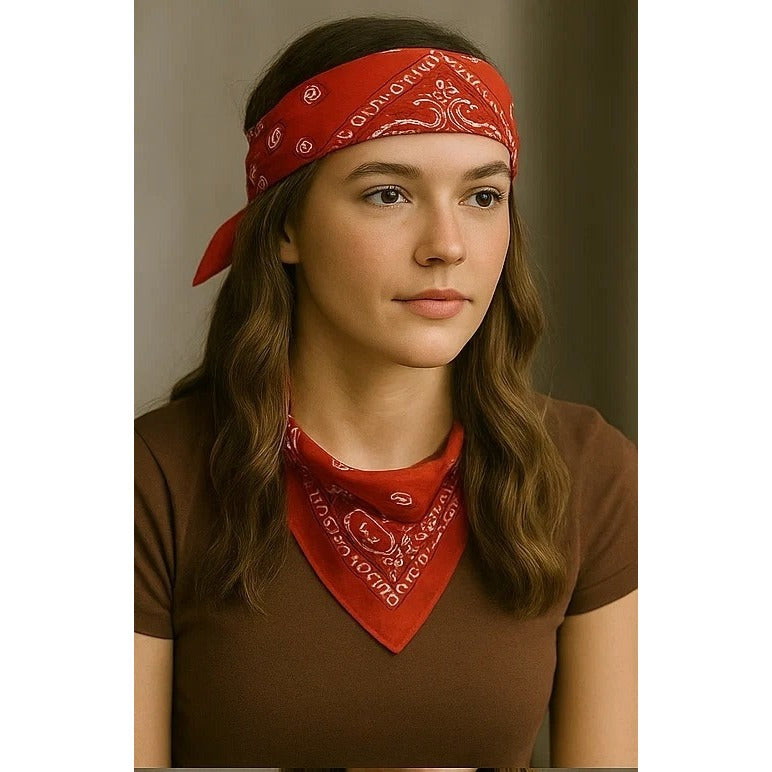 Bandanas 21x21" Western Cowboy Cowgirl - Red Paisley Square Scarves 4 Pack