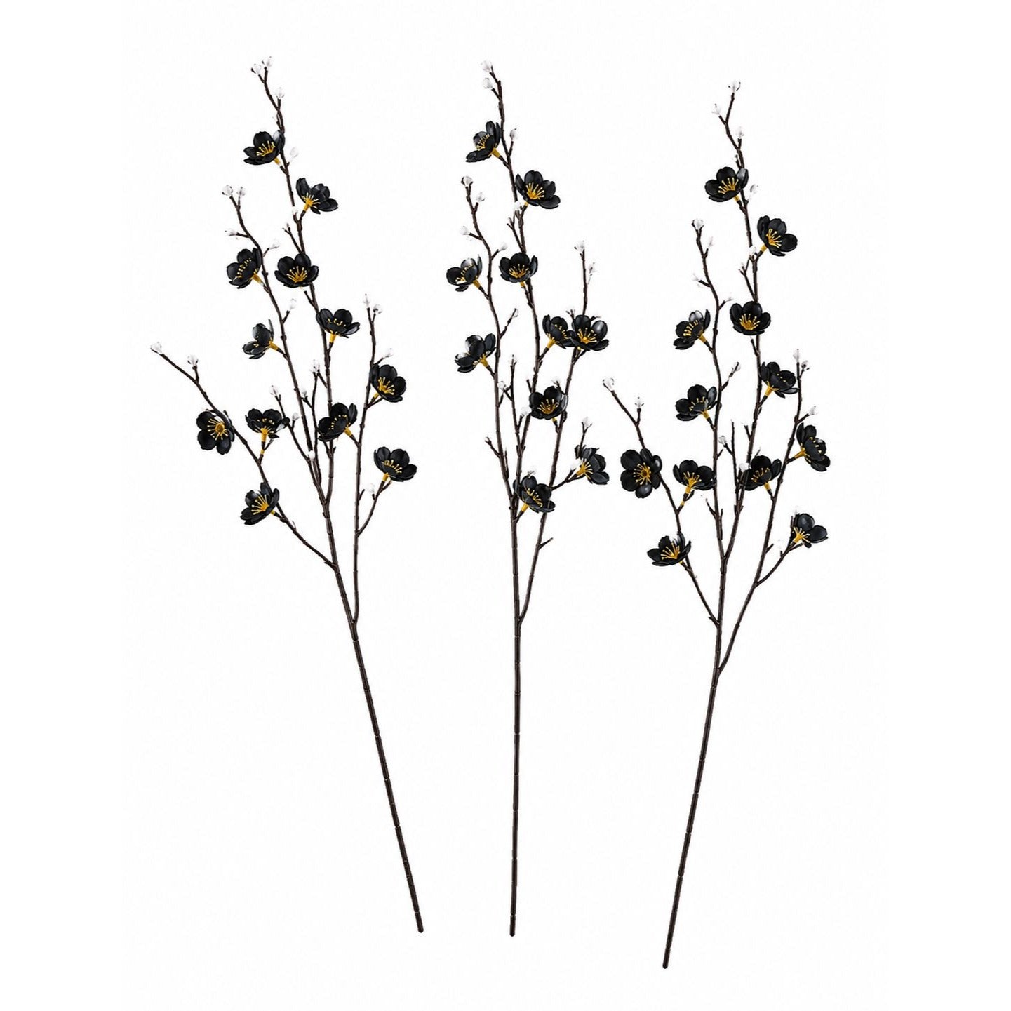 Black Wax Flower Stems Set of 3, 21 Inch Artificial Silk Cherry Blossom Dogwood Floral Filler for Halloween Gothic Decor