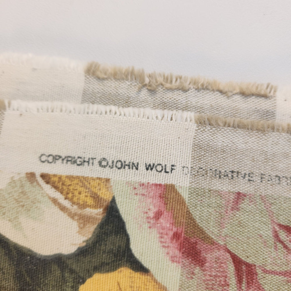 Vintage John Wolf Floral Cotton Fabric Cream Tan Plaid 3½ Yards x 108 Wide