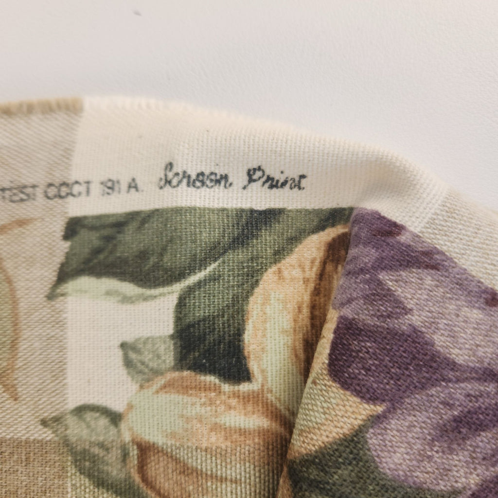Vintage John Wolf Floral Cotton Fabric Cream Tan Plaid 3½ Yards x 108 Wide