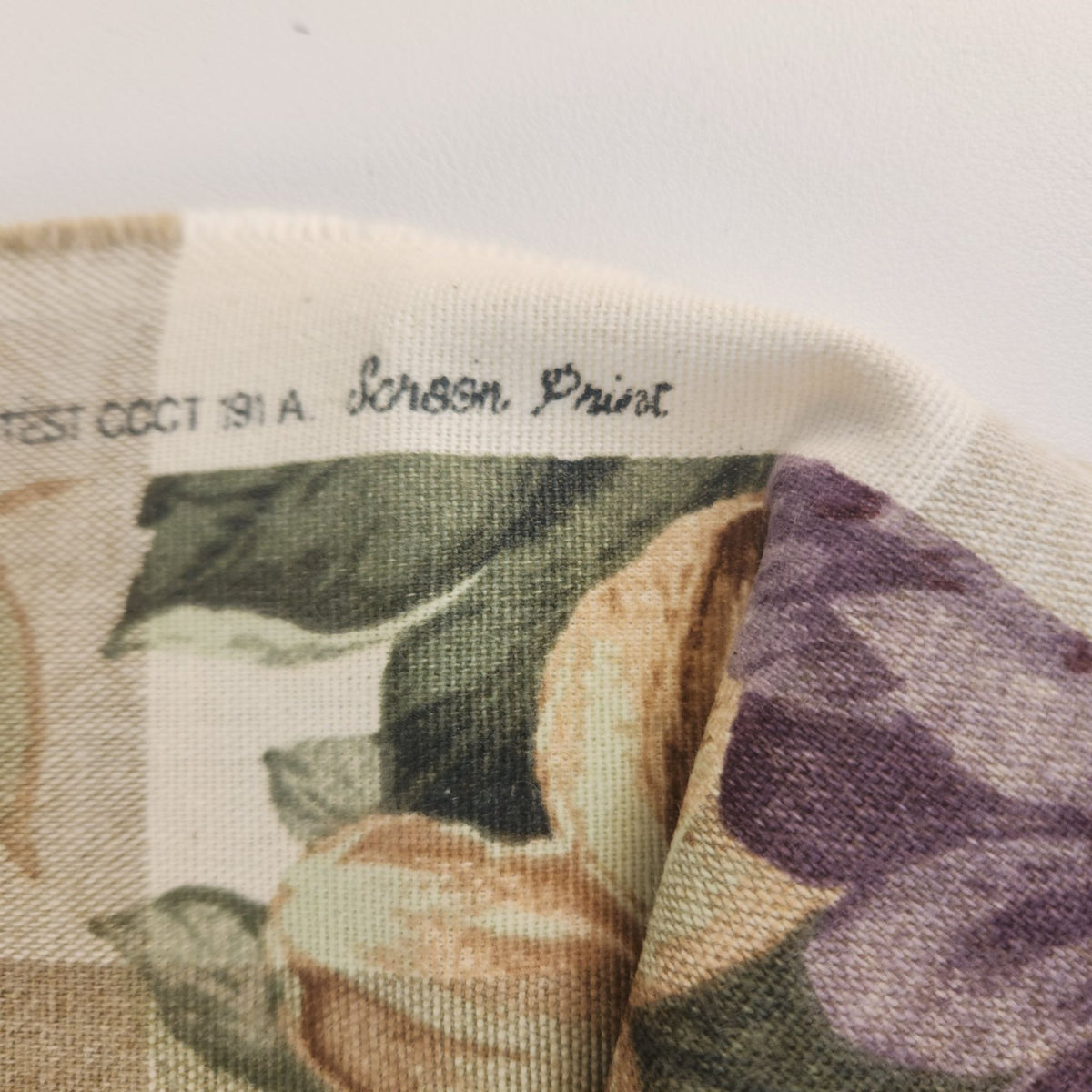 Vintage John Wolf Floral Cotton Fabric Cream Tan Plaid 3½ Yards x 108 Wide