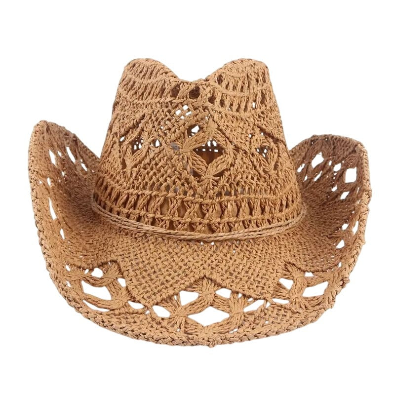 Tan Straw Cowboy Hat Rolled Brim One Size Western Cowgirl Beach